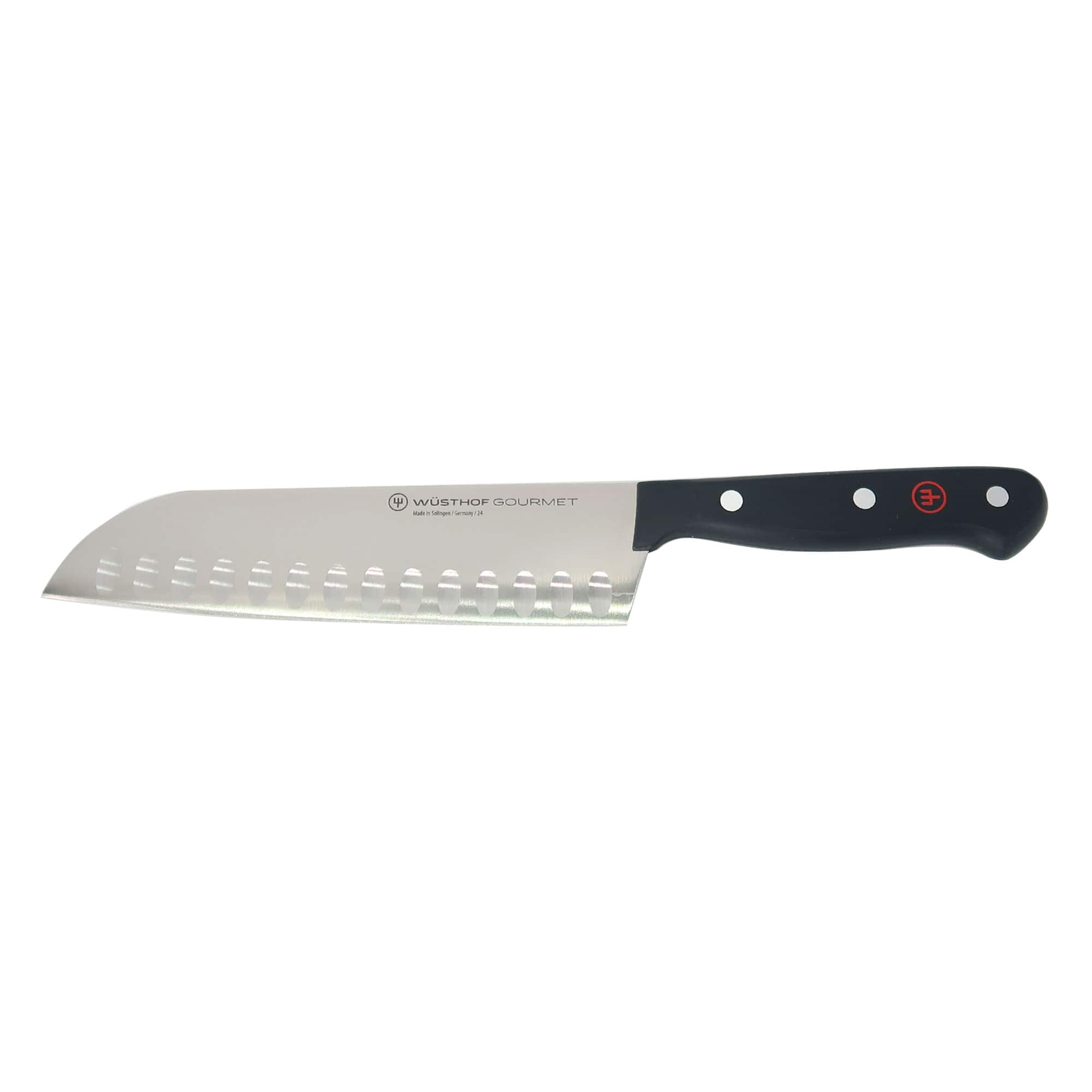 Wusthof - Gourmet 7" Hollow Edge Santoku Knife, Black - Silver