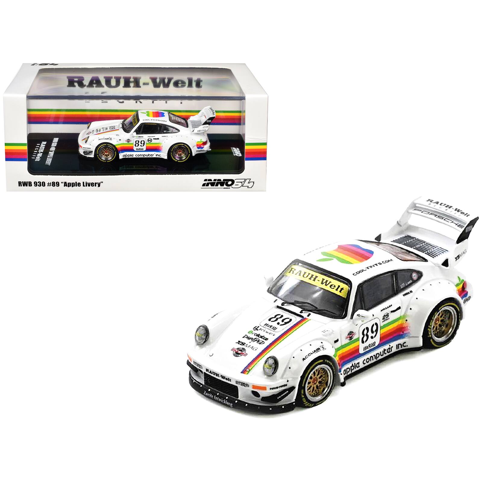 RWB 930 #89 "Apple Livery" White with Stripes 1/64 Diecast Model Car by Inno Models