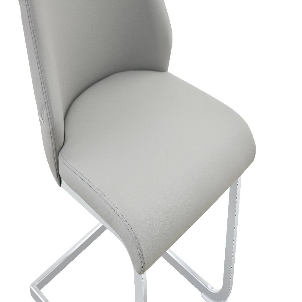 Alt View 7. Loheer - Loheer Light Gray Faux Leather Dining Chairs Set of 2, High Back Upholstered Chairs with Silver Ring - Light Gray.
