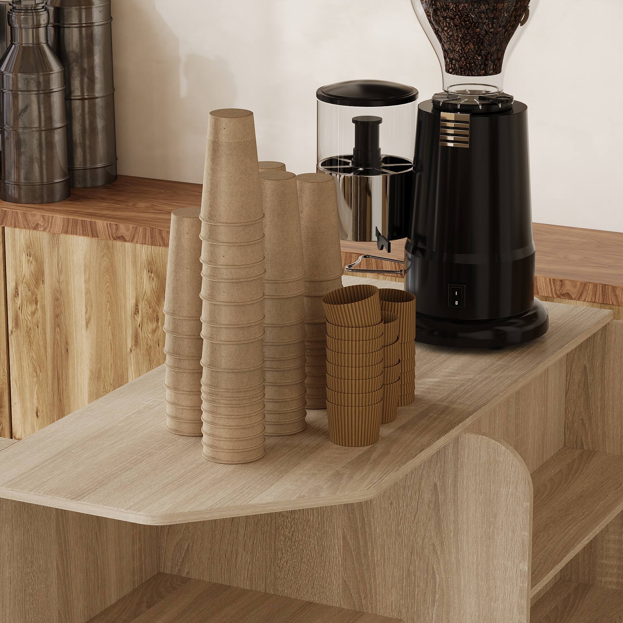 Alt View 5. Famapy - L-Shaped Multipurpose Reception Desk – Light Oak Finish, Open Shelves & Drawers for Coffee Shop, Retail, Office - Wooden.
