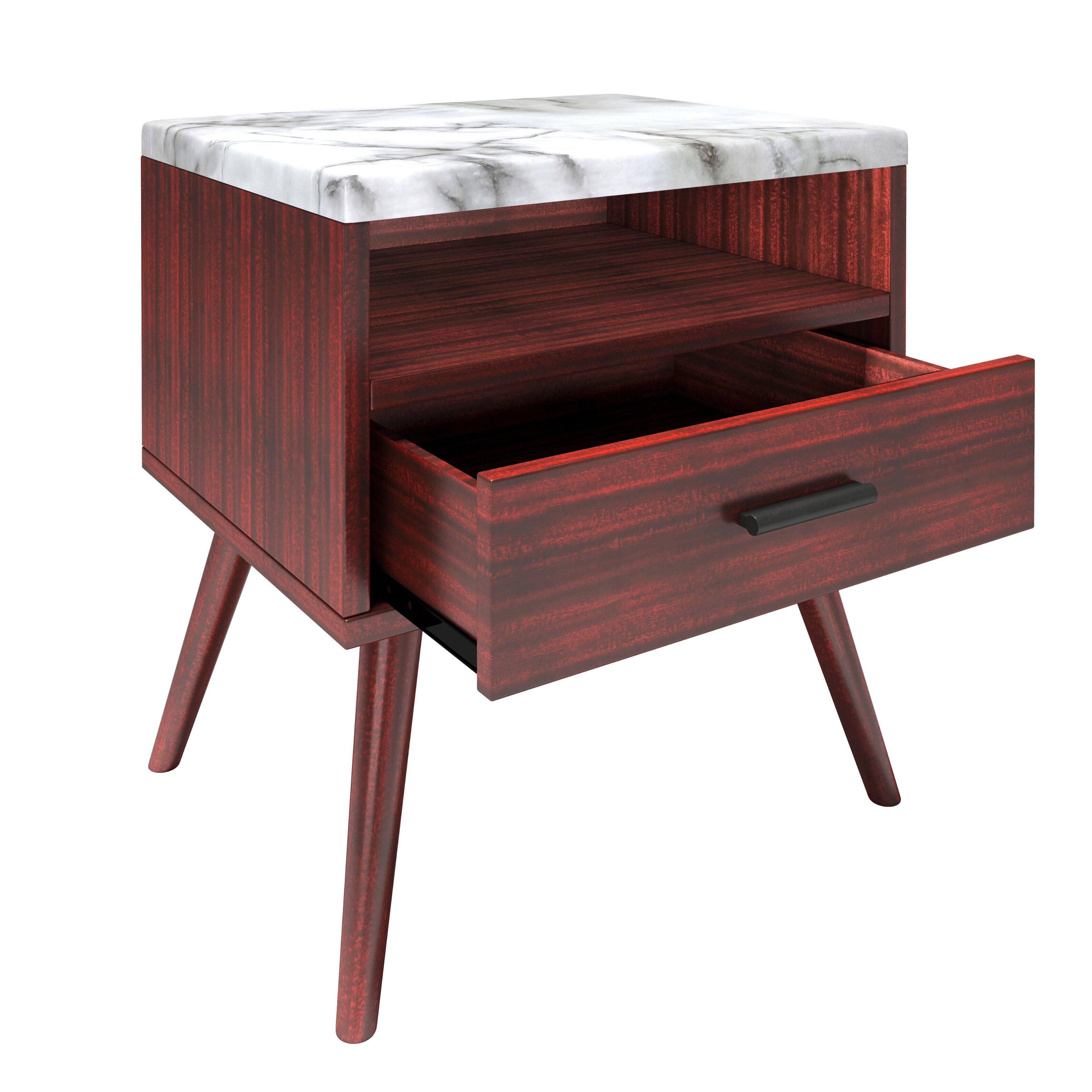Alt View 4. Boyd Sleep - Boyd Sleep 21.6" Faux Marble Top Marcello Mid Century Nightstand - Cherry.