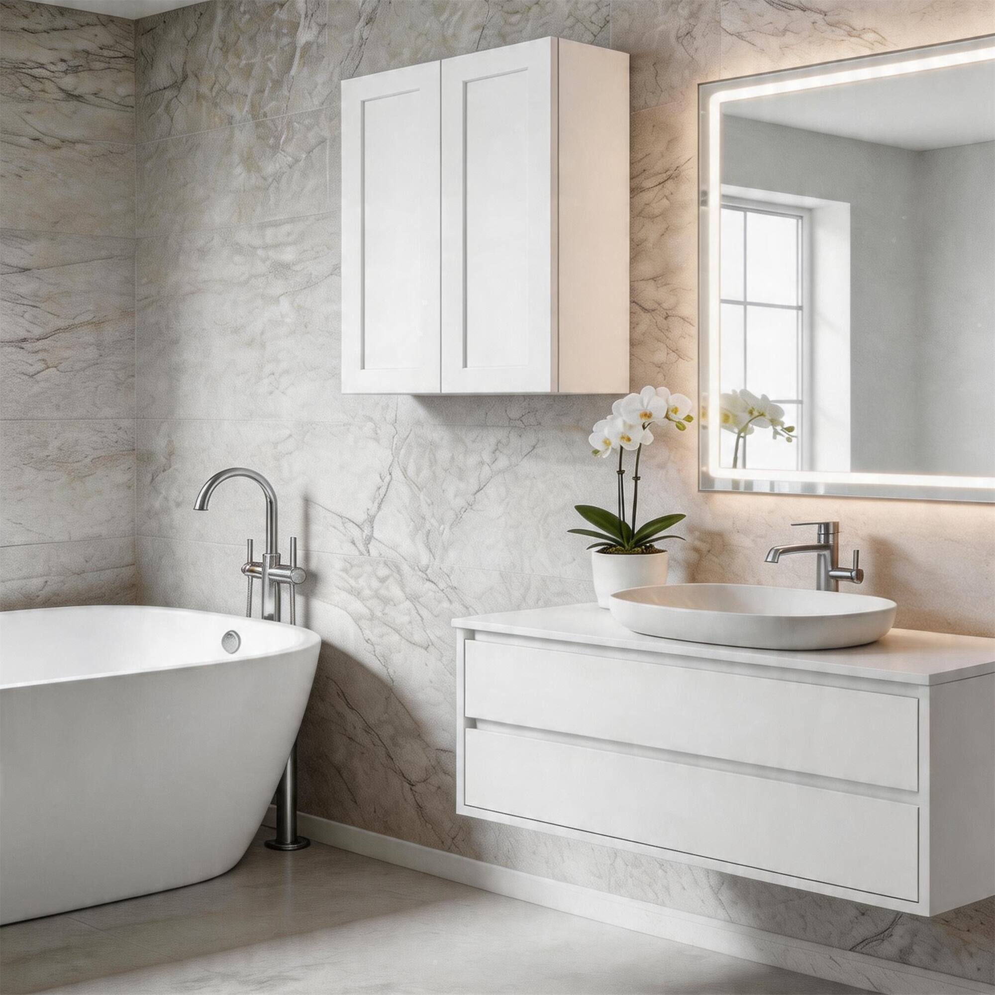Alt View 1. Boyel Living - White Shaker Wall Cabinet with Double Door 33-in L x 12-in W x 42-in H for Kitchen Bathroom Laundry Garage - White.