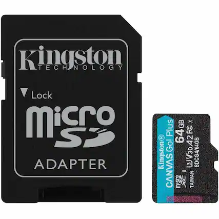 Kingston TECHNOLOGY
Lock
micro SD
ADAPTER
Kingston®
CANVAS Go! Plus
64GB
U3 V30 A2 FC X
SDCG4/64GB
TAIWAN
