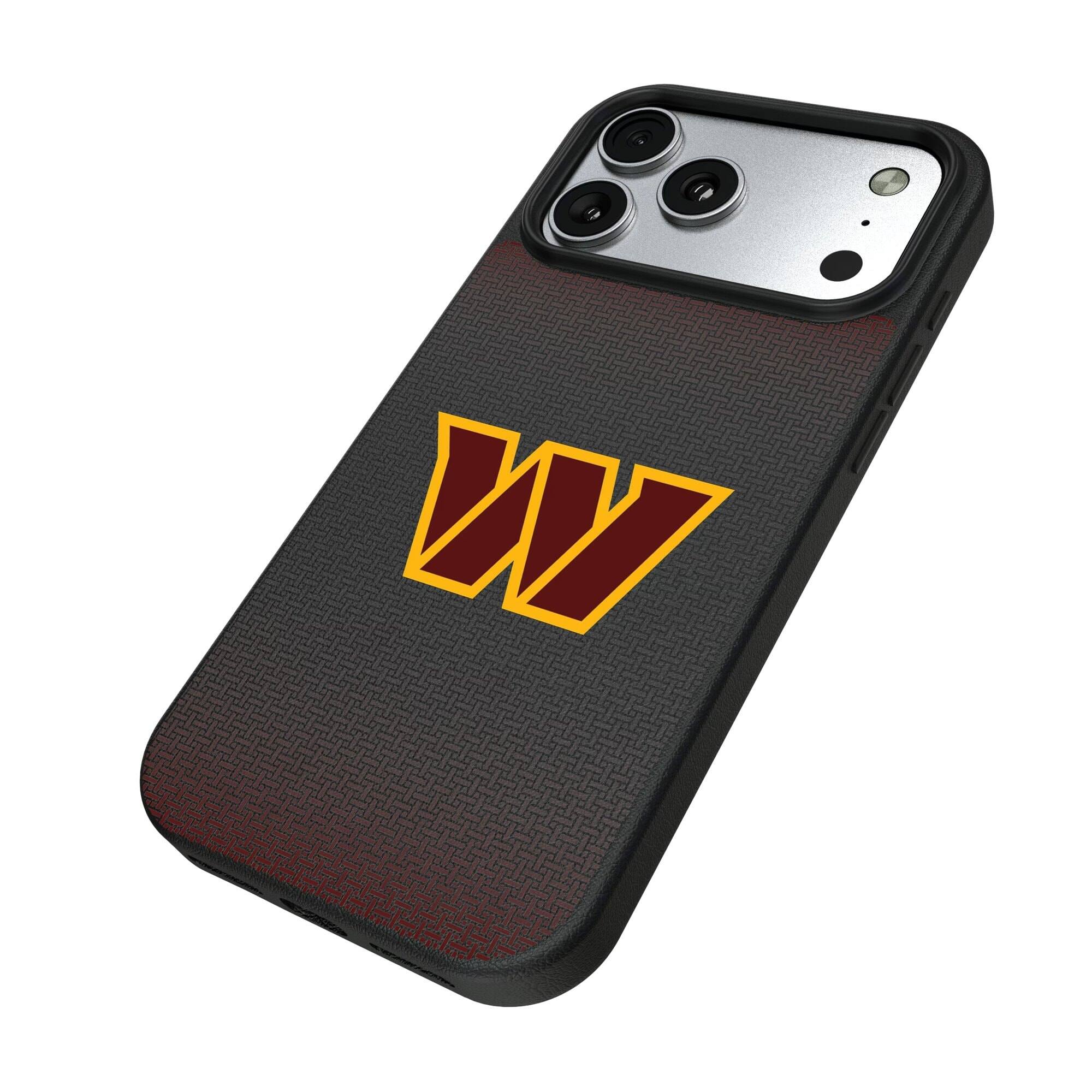 Alt View 1. Keyscaper - Washington Commanders Linen Logo iPhone Magnetic Bump Case - 15 Plus - Black.