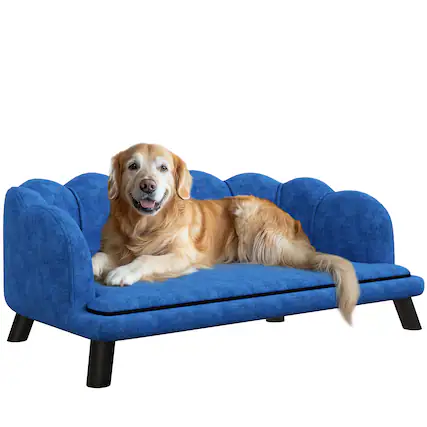Front. Pawhut - Velvet Large Dog Couch with Foam Cushion, Soft and Cute Dog Bed with Pearl Design, Big and Medium Dogs - Blue.