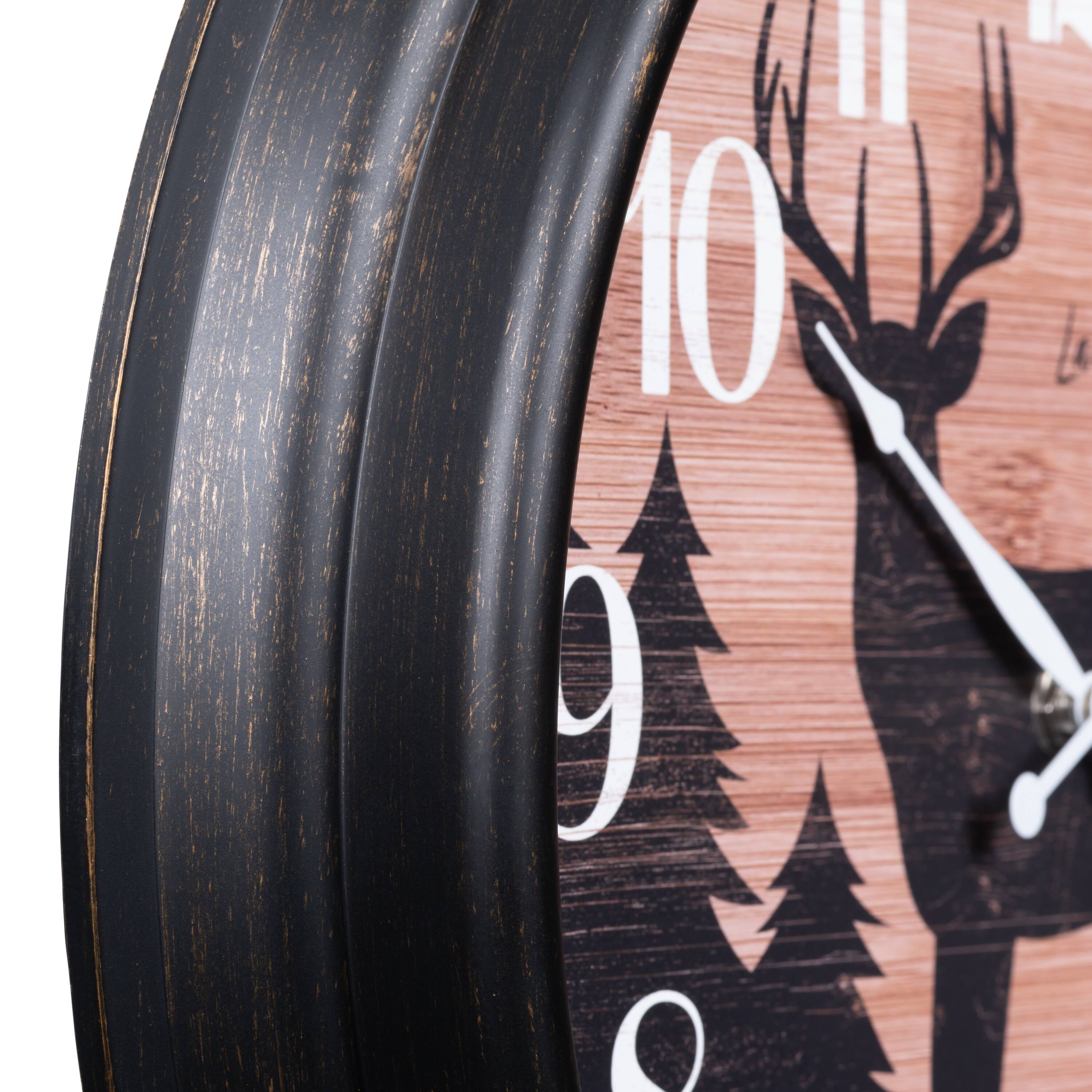 Angle. La Crosse Clock Co. - 15.75 Inch Northwoods Deer Indoor/Outdoor Quartz Analog Wall Clock - Brown.