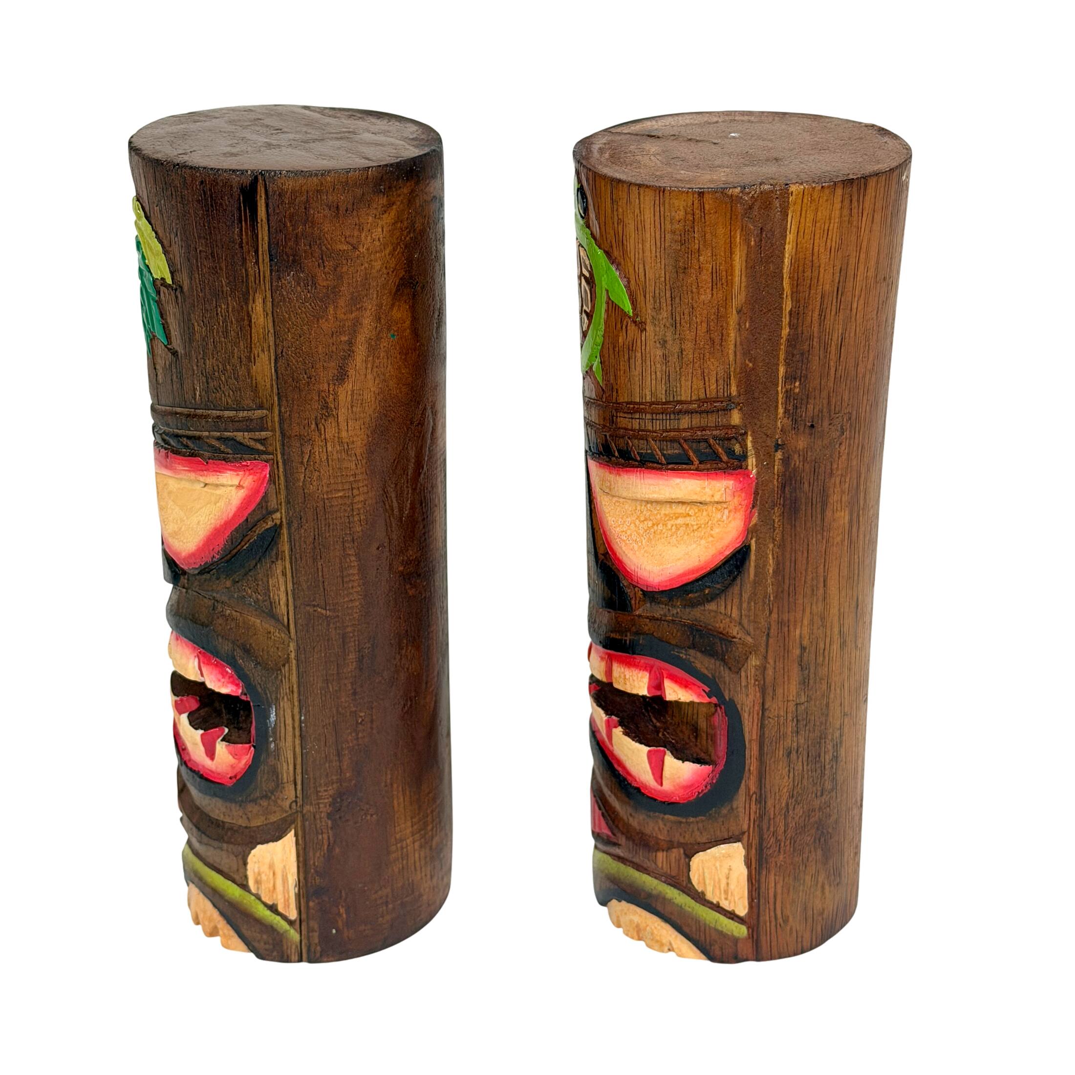 Alt View 7. Things2Die4 - Hand Carved Wood Tiki Totem Pole Statues Set of 2 8 Inch Tall Turtle Palm Decor - Brown.