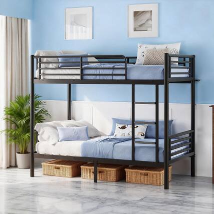 Front. Winado - Metal Twin Bunk Bed Frame with Safety Rails Flat Ladder Full-Length Guardrail No Boxing Spring Needed for Teens Bedroom - Black.