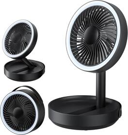 FINEAK - 6000mAh Foldable LED Desk Fan, USB Rechargeable Portable Fan for Office Travel (Black)