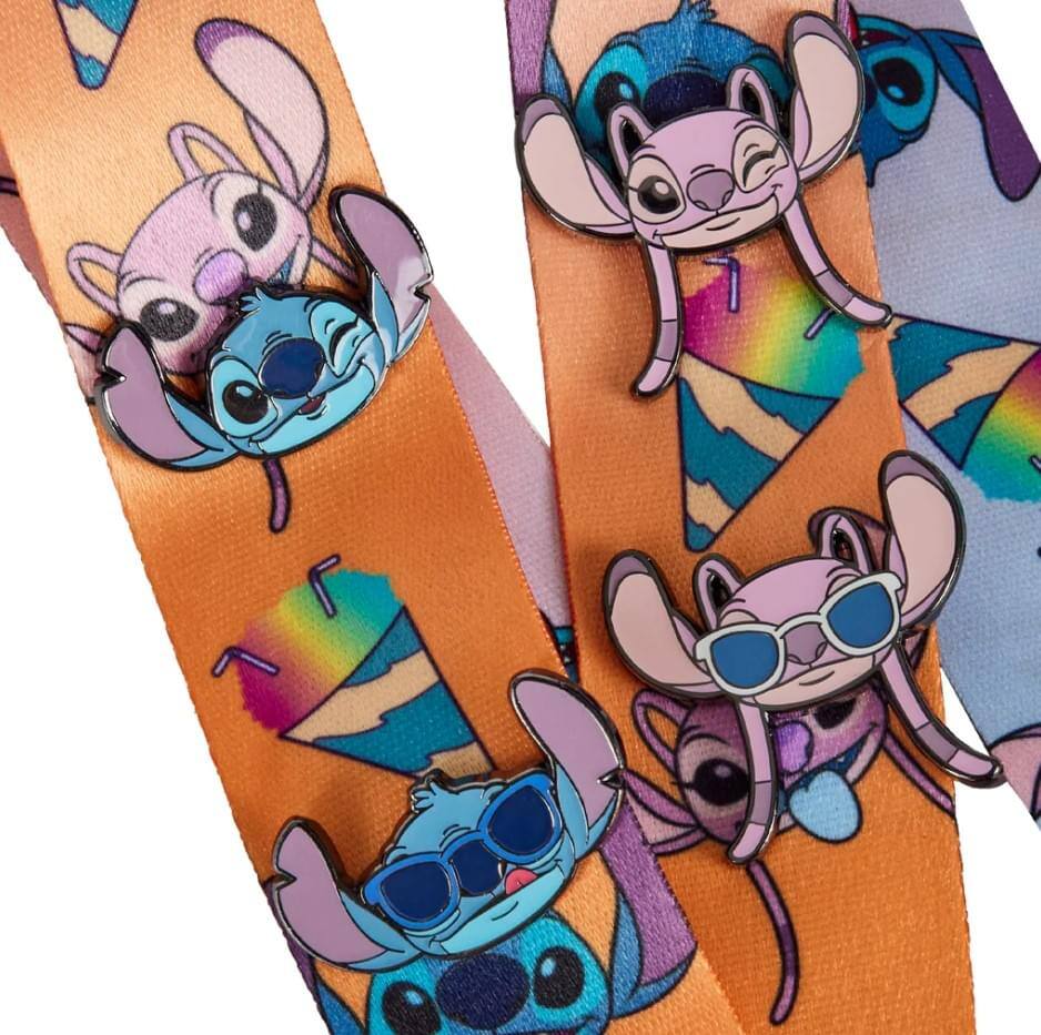 Alt View 1. LoungeFly - Disney Angel and Stitch Snow Cone Lanyard with Card Holder and 4 Pins - Blue.