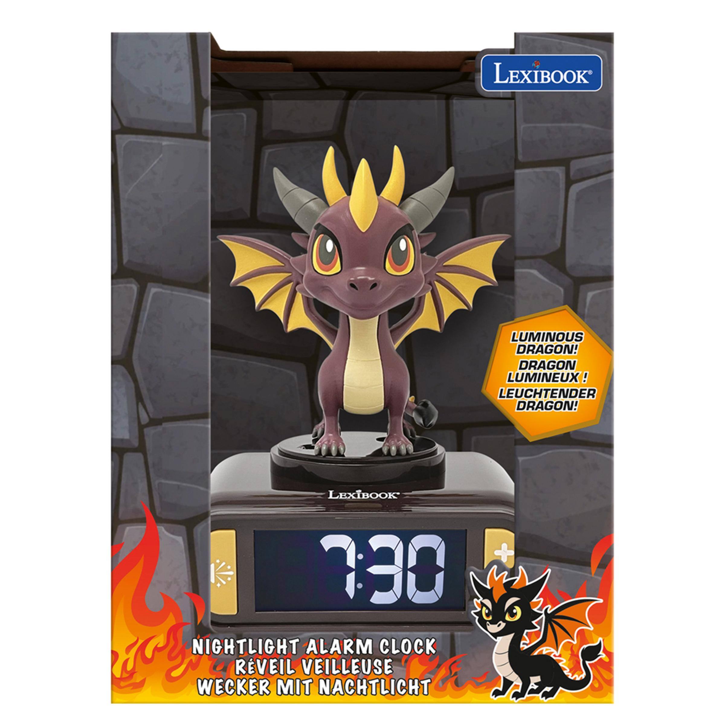 LEXIBOOK LUMINOUS DRAGON! DRAGON LUMINEUX! LEUCHTENDER DRAGON! LEXIBOOK + 7:30 NIGHTLIGHT ALARM CLOCK RÉVEIL VEILLEUSE WECKER MIT NACHTLICHT