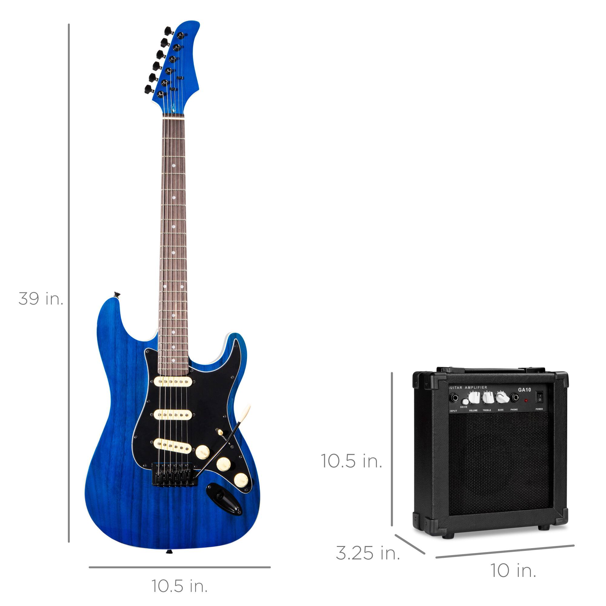 - Guitar: 39 in. (height), 10.5 in. (width)
- Amplifier: 10.5 in. (height), 10 in. (width), 3.25 in. (depth)