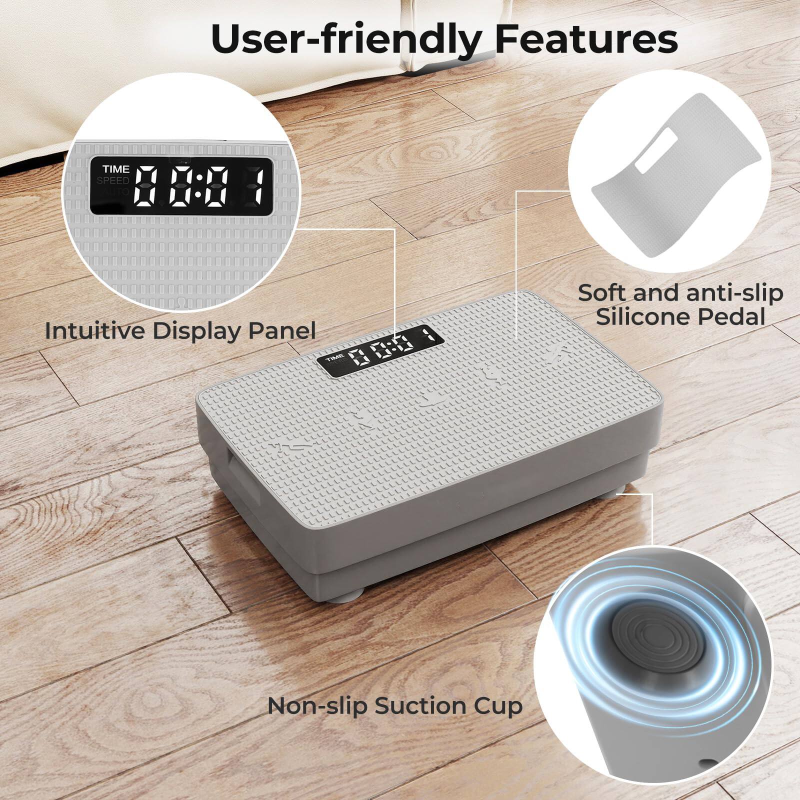 User-friendly Features

- Intuitive Display Panel
- Soft and anti-slip Silicone Pedal
- Non-slip Suction Cup