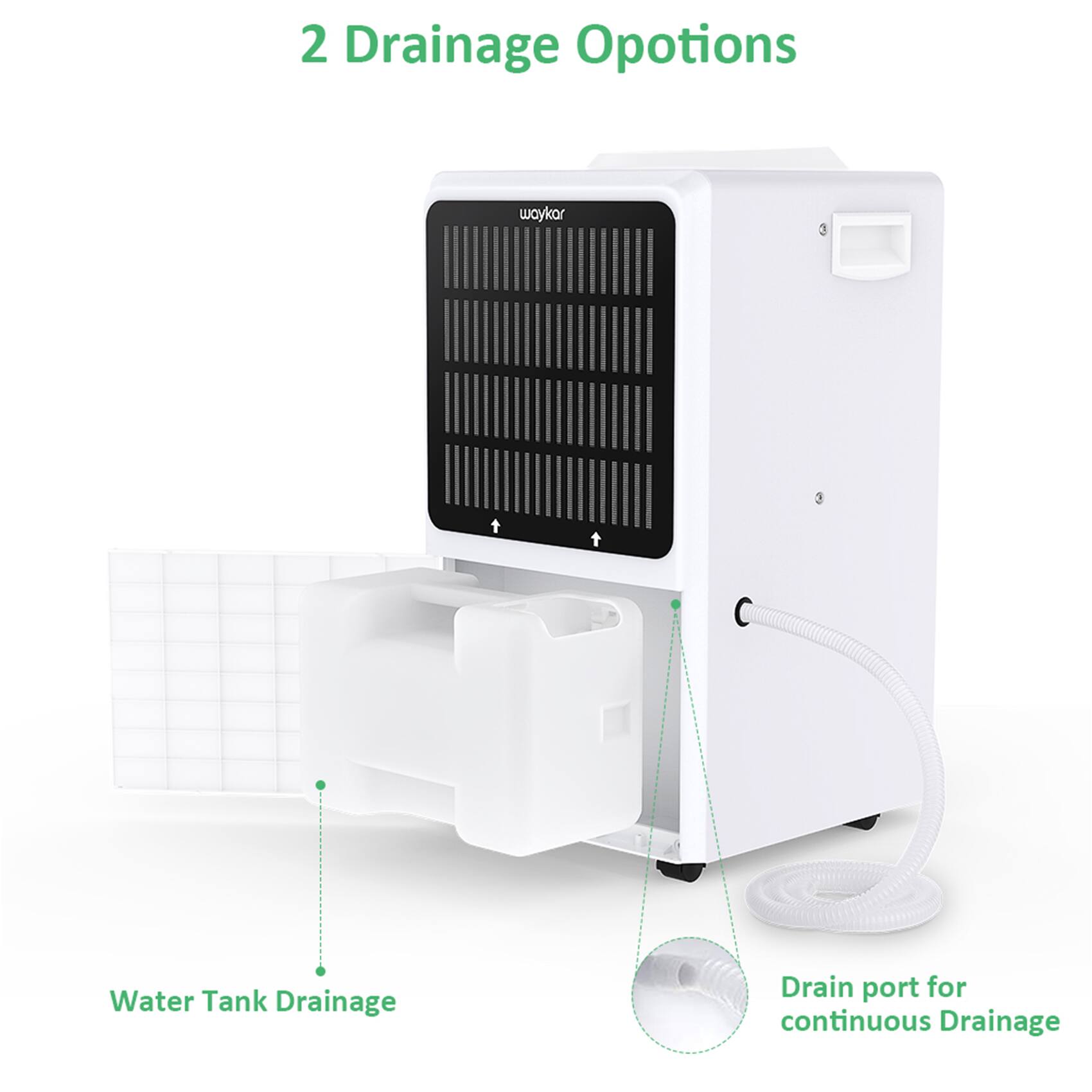 2 Drainage Options

Water Tank Drainage

Drain port for continuous Drainage