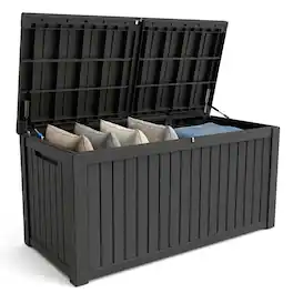 Yardgrace - 220 Gallon Outdoor Storage Box, Resin Waterproof UV-Resistant Deck Box, Reinforced Stability for Patio, Garden - Black