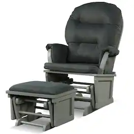 Gymax - Wood Glider & Ottoman Cushion Set Baby Nursery Rocking Chair Dark Grey - Dark Gray