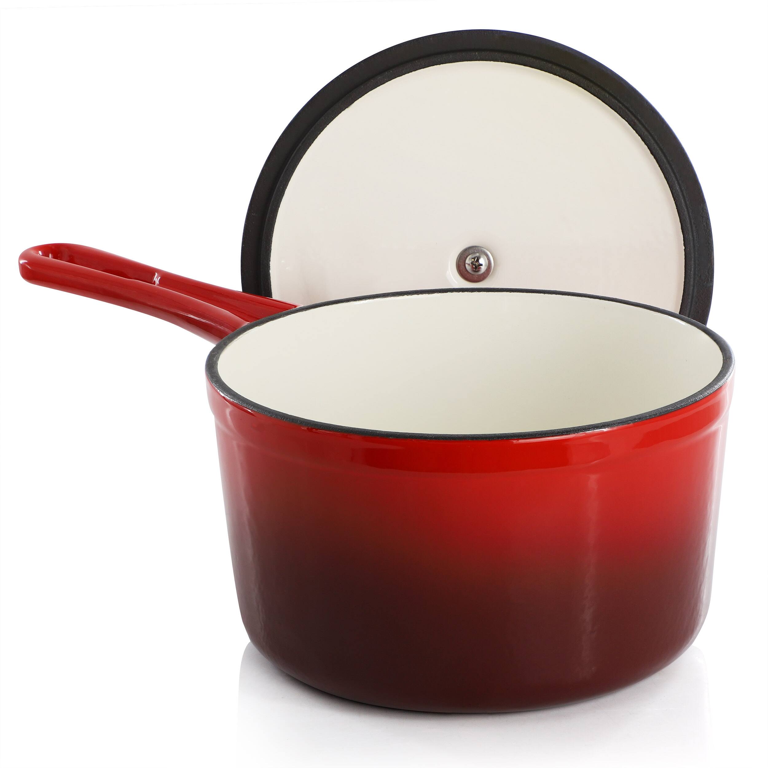 Alt View 2. Mega Chef - MegaChef 2 Quart Enameled Cast Iron Sauce Pan in Gradient Red - Red.
