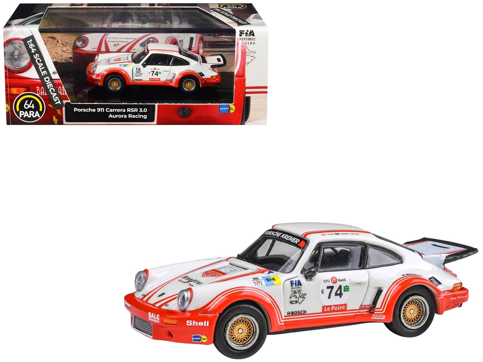 "Porsche 911 Carrera RSR 3.0 #74 ""Aurora Racing"" White with Red Stripes 1/64 Diecast Model Car by Paragon" price history on PriceWatchPro