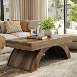 Tribesigns - LITTLE TREE Modern Coffee Table, 47” Living Room Table, Rectangle Coffee Table with Artistic Arched Base, Wood Center Ta - Rustic Brown