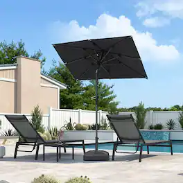 PURPLE LEAF - 4' X 6' Rectangle Patio Market Umbrella with Base Outdoor Table Umbrella Tilt Aluminum Frame Sun Shade for Garden - Gray