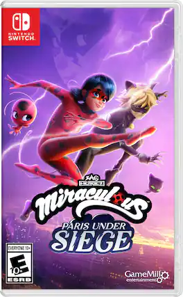 Miraculous: Paris Under Siege is a video game for the Nintendo Switch console. It is rated 10+ and is developed by GameMill Entertainment. - E10+ (Everyone 10+)
