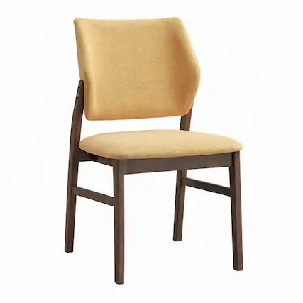 Front. Manhattan Lane - Nory Dining Side Chair Set of 2, Yellow Linen Cushioned - Yellow, Walnut Brown.