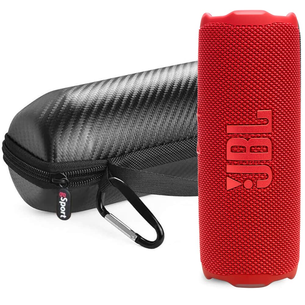JBL - FLIP 7 Waterproof Portable Speaker Bundle with gSport Carbon Fiber Case - Red