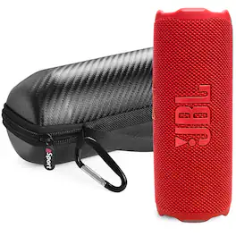 JBL - FLIP 7 Waterproof Portable Speaker Bundle with gSport Carbon Fiber Case - Red
