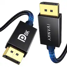 Front. iVANKY - 8K DisplayPort Cable 1.4, VESA Certified DP Cable 6.6ft for Gaming Monitor, Graphics, PC - Black.