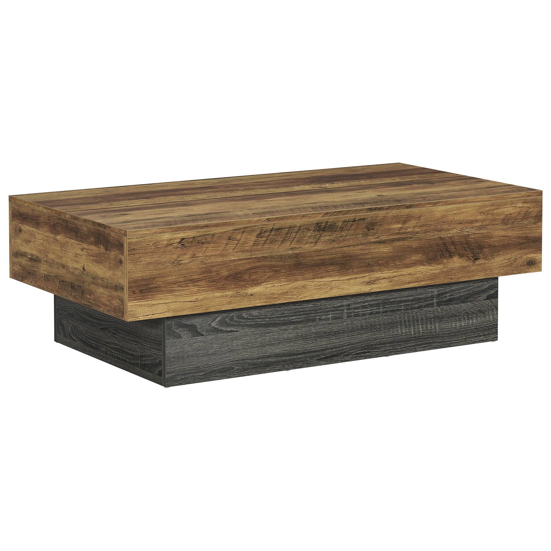Alt View 3. Tribesigns - Farmhouse Coffee Table with Engineered Wood Construction and Rectangular Top for Living Room - Brown.