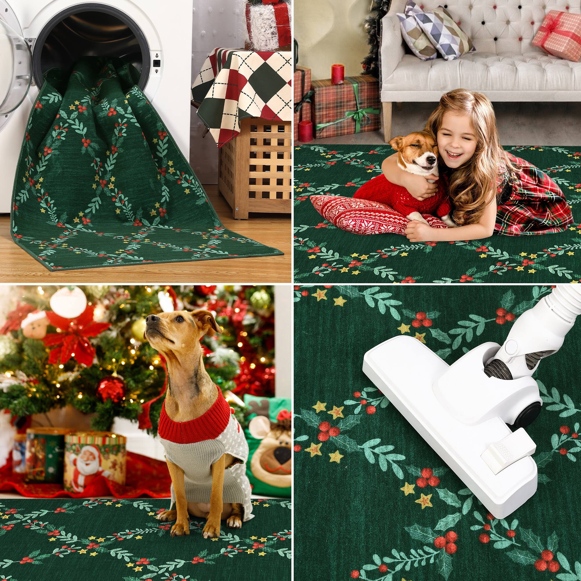 GARVEE Christmas Garland Diamond Area Rug Non Slip Machine Washable Low ...