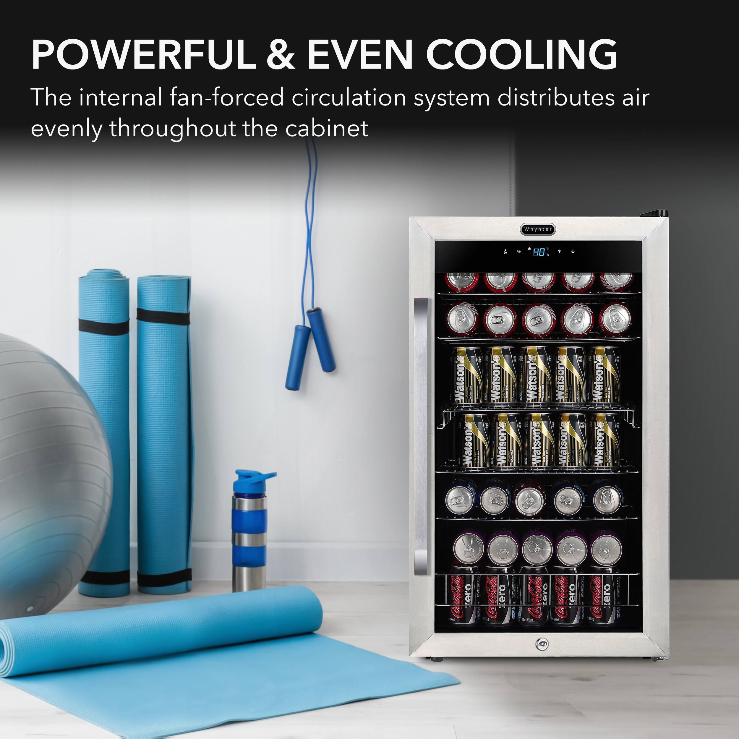 Angle. Whynter - BR-1211DS Whynter Freestanding 121 Can Beverage Refrigerator with Digital Control and Internal Fan - Stainless steel.