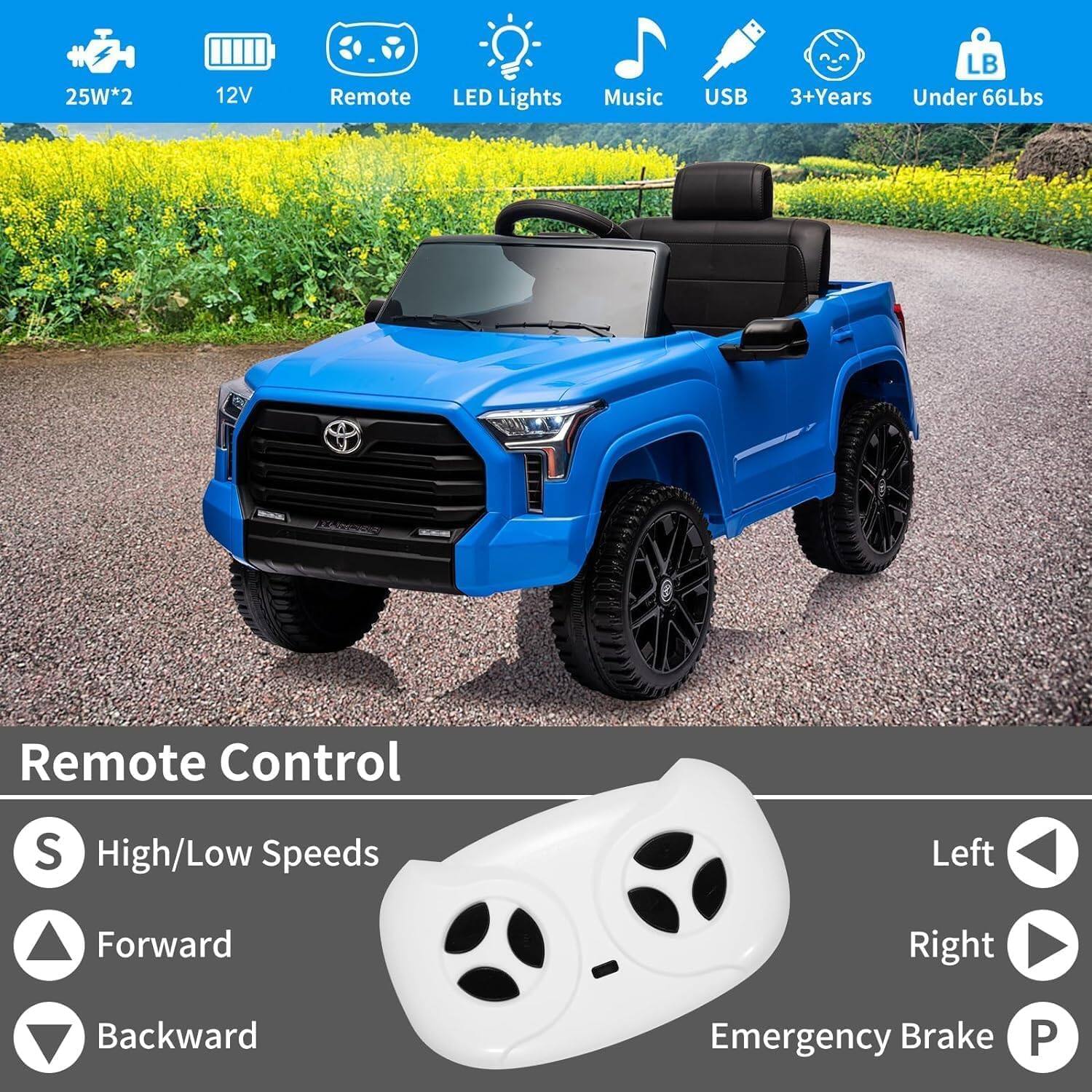 25W*2 12V Remote LED Lights Music USB LB 3+Years Under 66Lbs Remote Control S High/Low Speeds Left Forward Right Backward Emergency Brake P