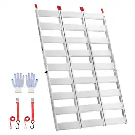 VEVOR - Aluminum Trailer Ramps, 76 x 50 in Tri-Folding Truck Ramps with Straps & Non-Slip Rubber Fingers - Silver