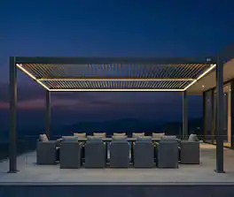 PURPLE LEAF - Louvered Pergola with LED Strip Lights Outdoor Gray Aluminum Hardtop Gazebo with Adjustable Roof for Patio Garden Yard - 10' X 16'