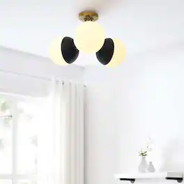 Stellar 3-Light Semi-Flush Ceiling Light by Modway - Opal Satin Brass