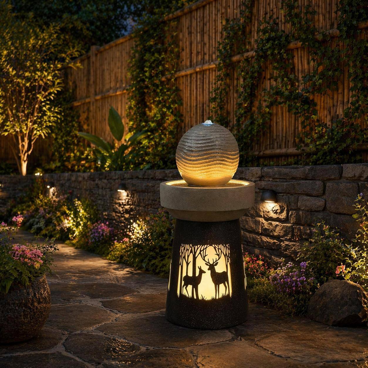 Alt View 4. RYHNUYNE - Outdoor Garden Lantern with Warm LED Light – Deer Silhouette Decorative Landscape Light for Patio, Yard.
