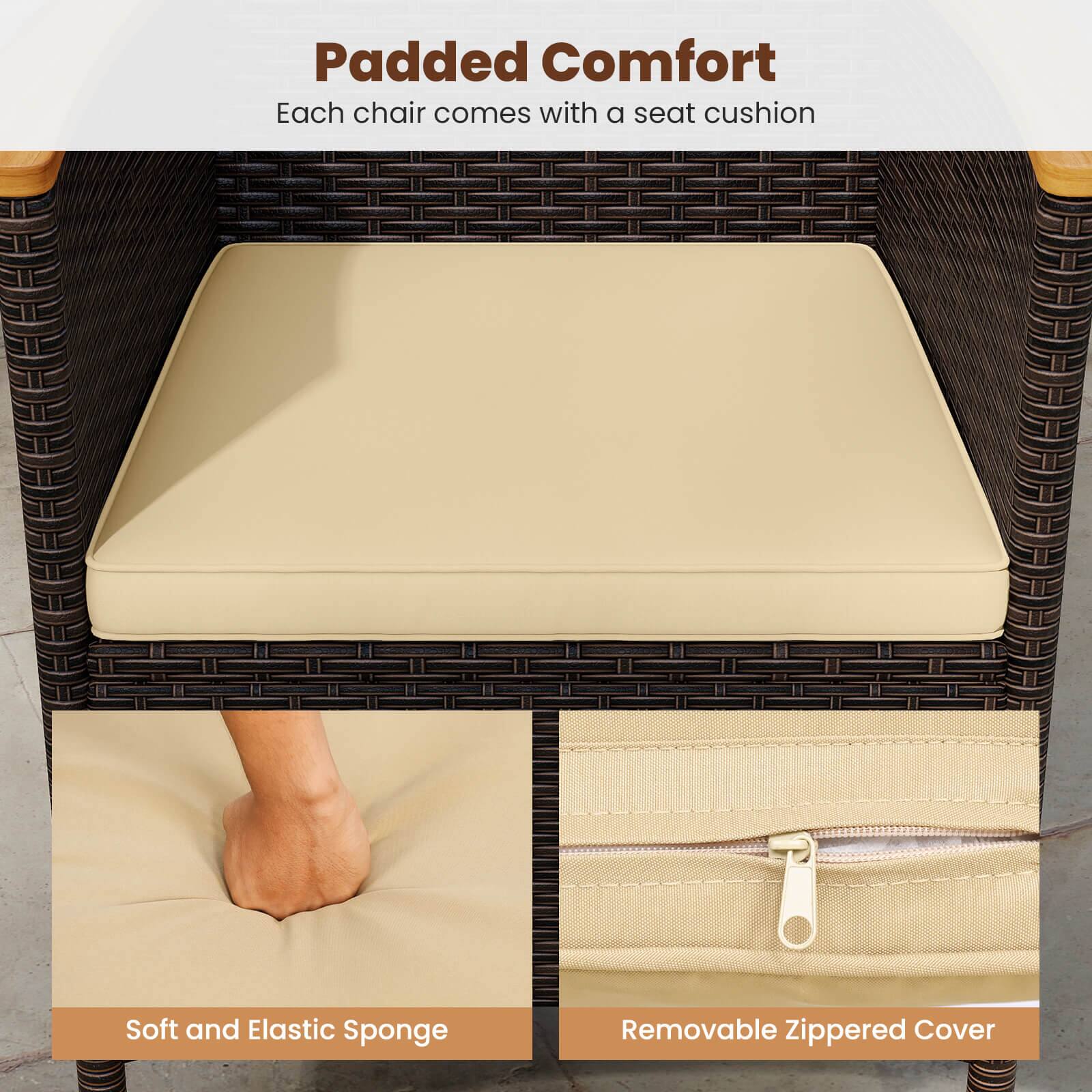 Padded Comfort  
Each chair comes with a seat cushion  

Soft and Elastic Sponge  

Removable Zippered Cover