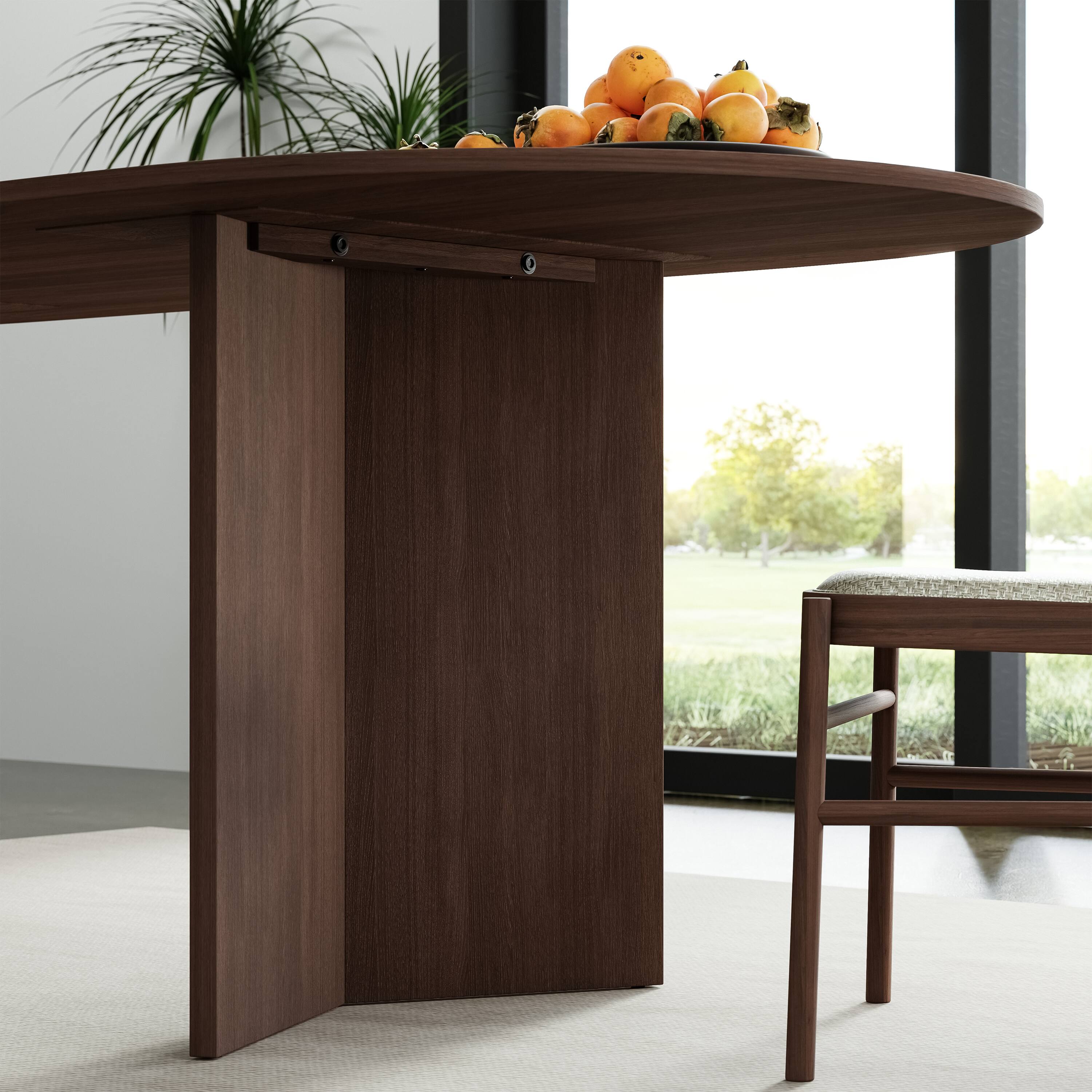 Alt View 3. PexFix - Minimalist Farmhouse Oak Dining Table | Oval Solid Wood, Double Pedestal Base for 8, 79-Inch - Walnut.