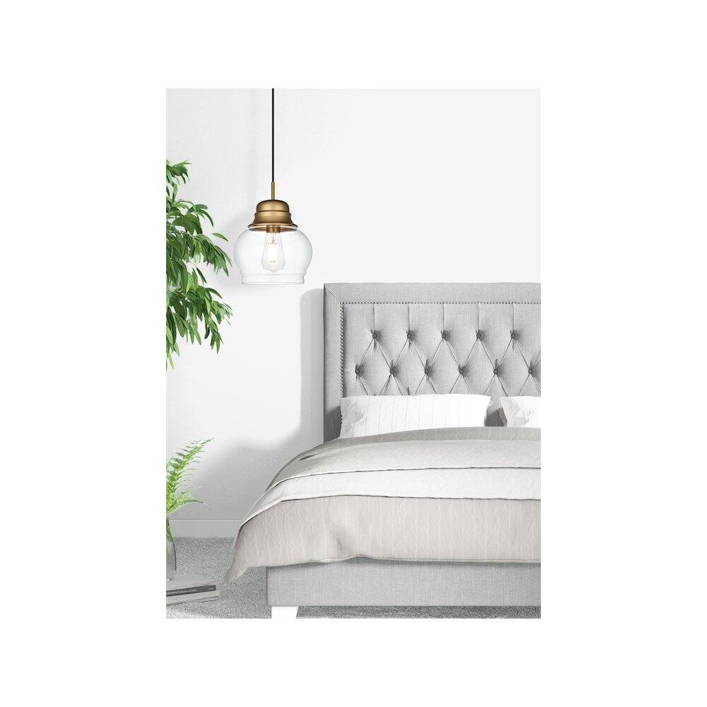 Alt View 2. Living District - Kenna 8 Inch Pendant Clear Shade in Satin Gold - Satin Gold And Clear.