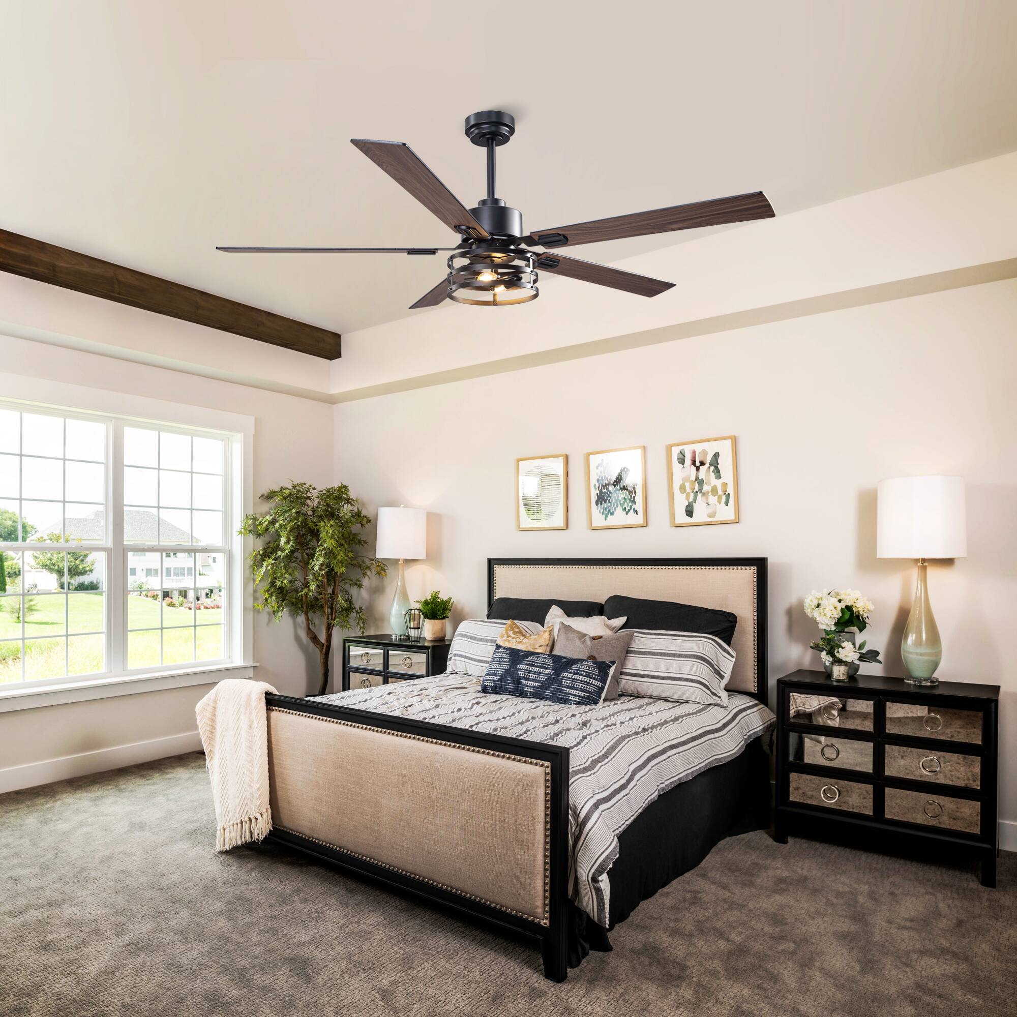 Left. Vaczon - 60" Smart Ceiling Fan with  App, Remote andReversible Blades - Matte Black.