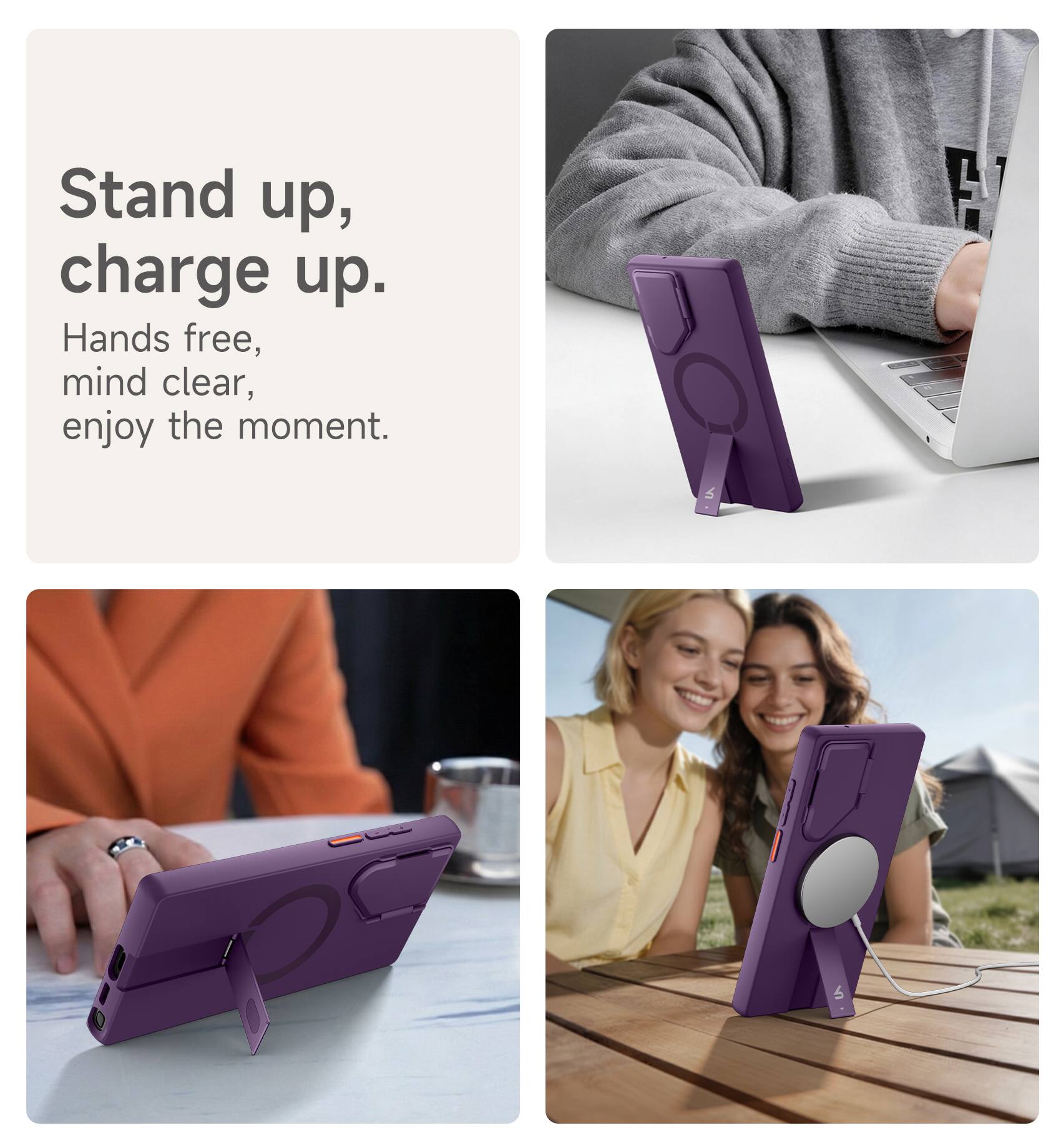 Stand up, charge up.  
Hands free, mind clear, enjoy the moment.