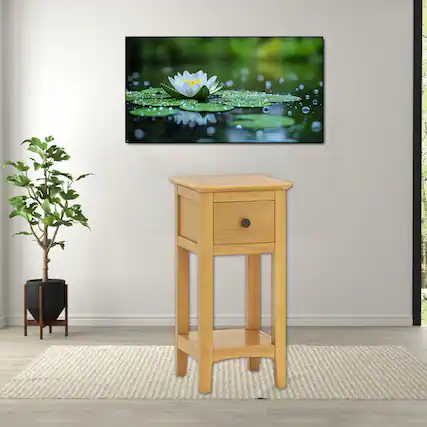 Front. Hivvago - Contemporary 3-Layer Side Table with Drawer and Open Compartments - Natural.