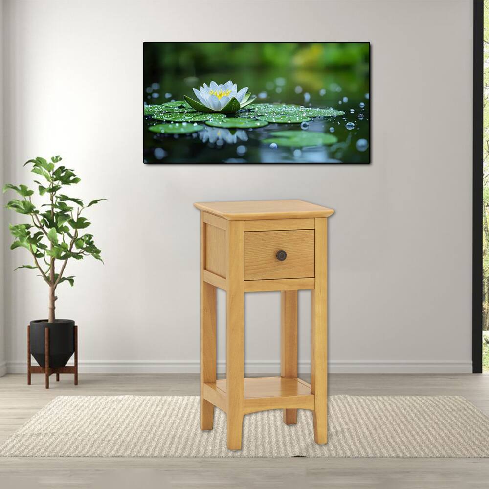 Front. Hivvago - Contemporary 3-Layer Side Table with Drawer and Open Compartments - Natural.