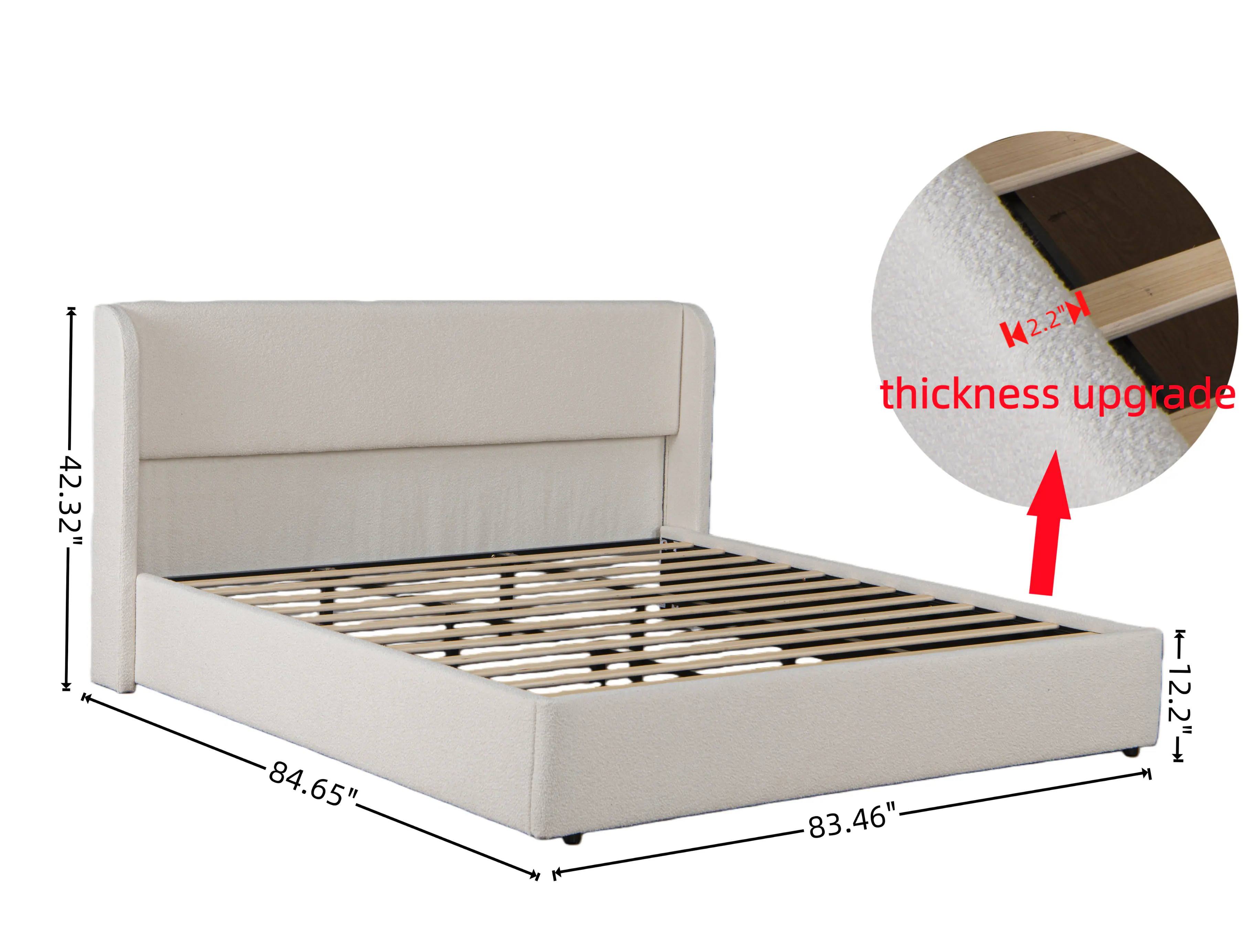 42.32" x 84.65" x 83.46"  
2.2" thickness upgrade