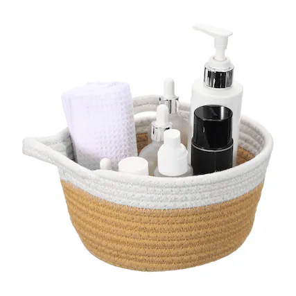 Front. Unique Bargains - Small Cotton Rope Woven Storage Basket, 7.9x4" Cat Ears Decorative Box, Cute Nursery Bin for Shelves Closet - Jute Color.