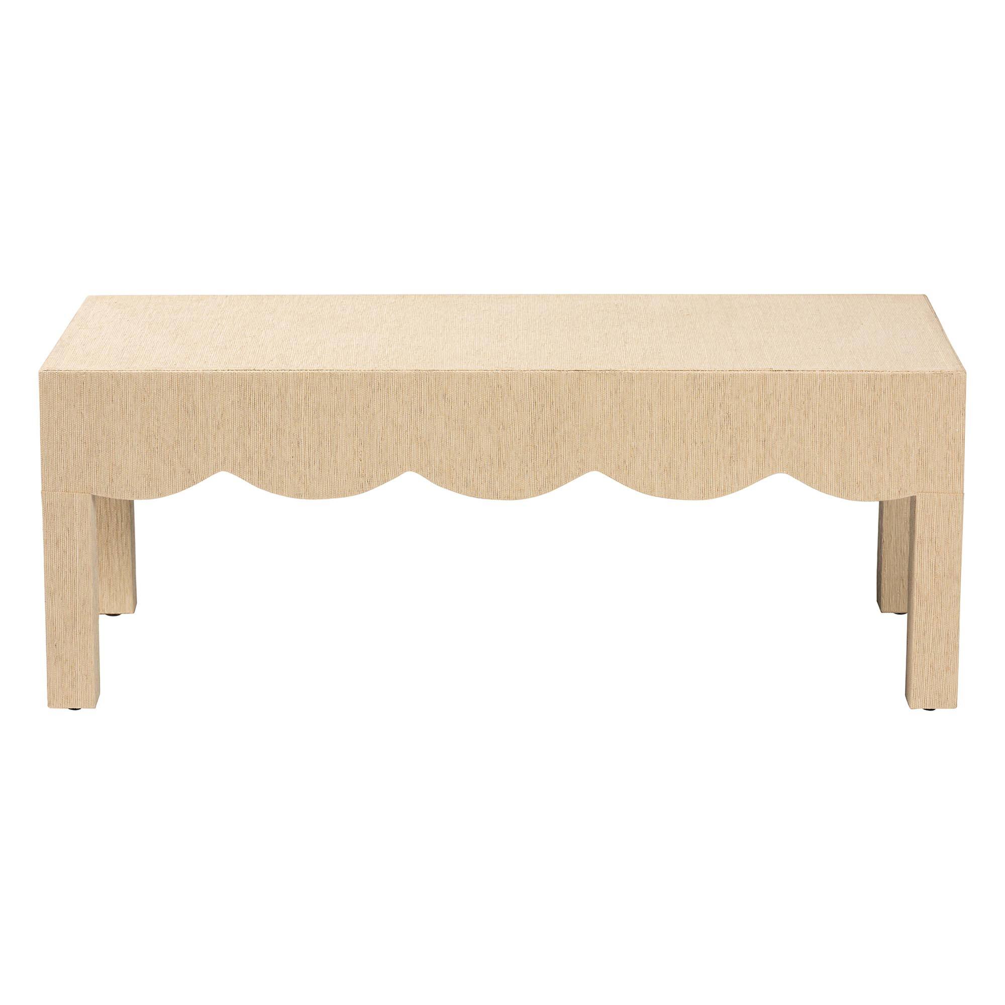 Angle. bali & pari - bali & pari Mason Natural Grasscloth Coffee Table - Rectangular Accent Table with Scalloped Apron - Beige.