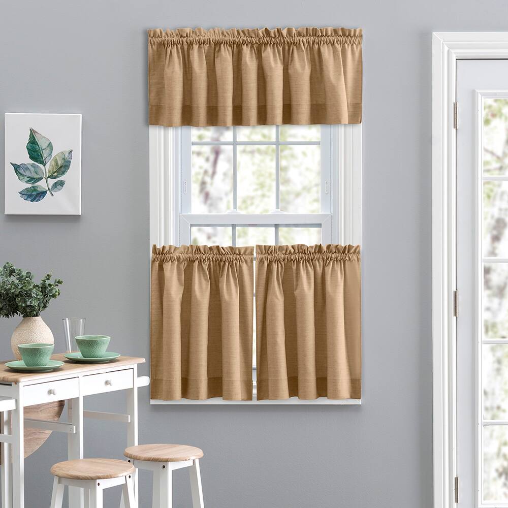 Angle. Ellis Curtain - Ellis Lisa Solid Color Poly Cotton 1.5" Rod Pocket Duck Fabric Stylish Tailored Valance 58"x15" Tan - Tan.