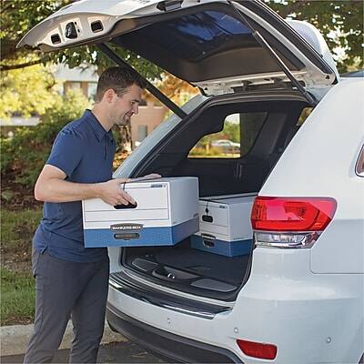Alt View 3. Bankers Box - Bankers Box Heavy-Duty Corrugated File Storage Boxes, String & Button, Legal Size, White/Blue, 12/Carton (00012) - White and Blue.