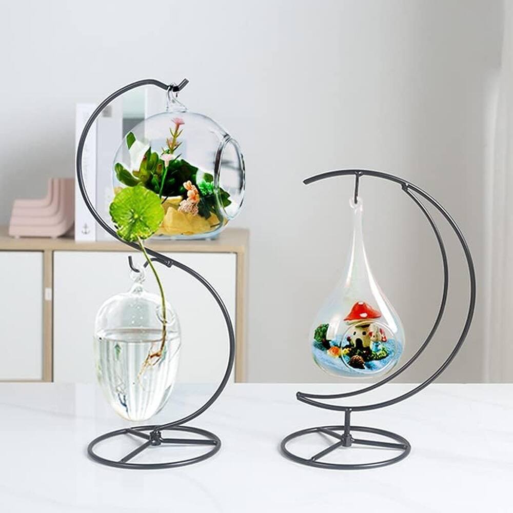 Front. PARKER SLATER - Iron Ornament Display Stands, 13" Hanging Holders, 2-Pack - Black.